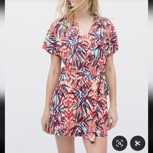 Zara red and blue wrap romper